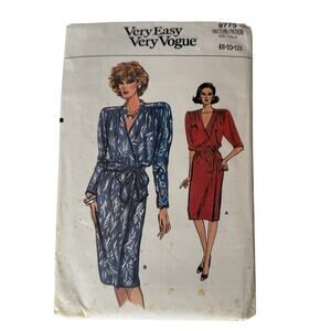 Vtg Womens Wrap Dress & Belt Sleeve Variation Vogue Pattern 9775 Size 8,10,12